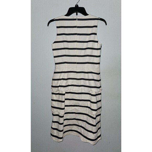 J. McLaughlin Sz 4 Providence White Blue Striped Sheath Dress Tiered Scalloped - Picture 5 of 6